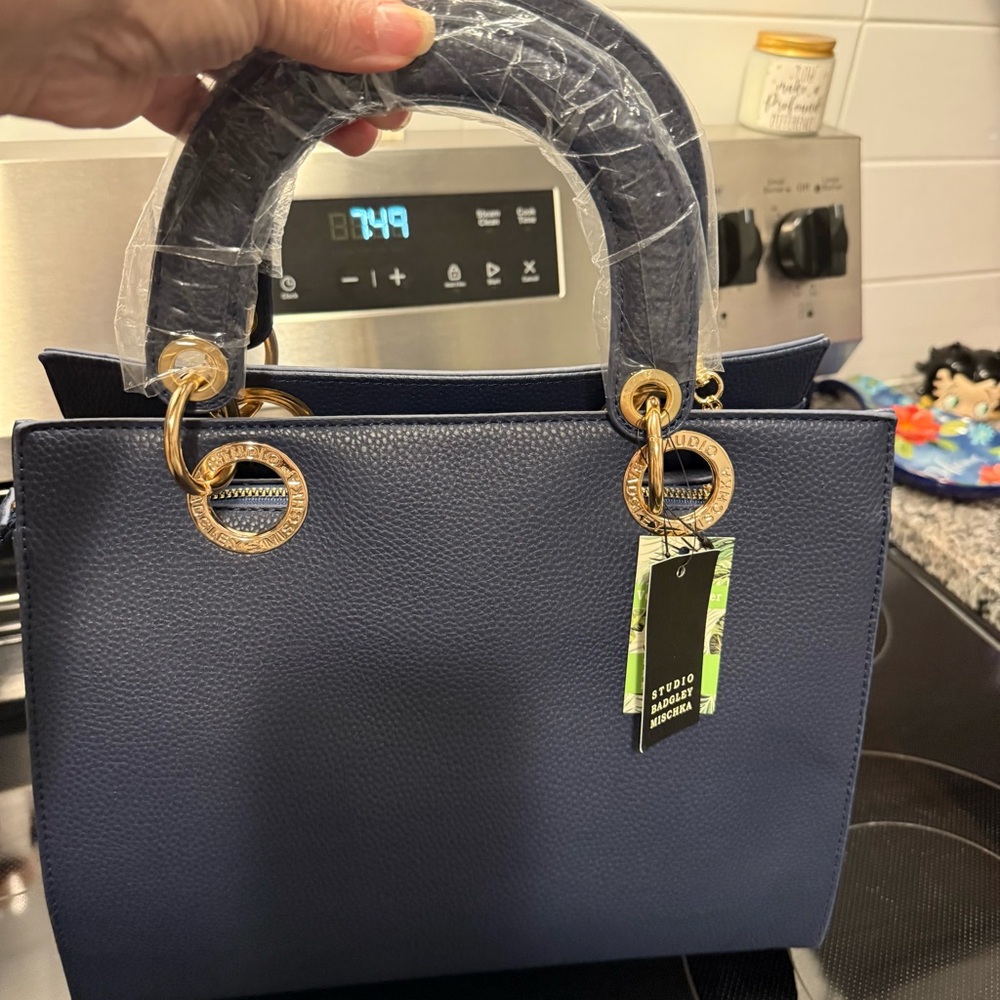 Badgley Mischka Blue and Gold Tote Bag